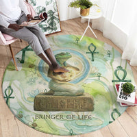 Heqet Nile Ankh Symbol Round Carpet Egyptian Lotus Motif in Watercolor Life Theme