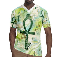 Heqet Nile Ankh Symbol Rugby Jersey Egyptian Lotus Motif in Watercolor Life Theme