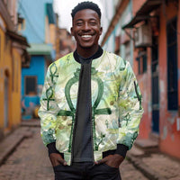 Heqet Nile Ankh Symbol Sleeve Zip Bomber Jacket Egyptian Lotus Motif in Watercolor Life Theme