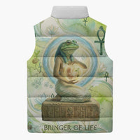 Heqet Nile Ankh Symbol Sleeveless Puffer Jacket Egyptian Lotus Motif in Watercolor Life Theme