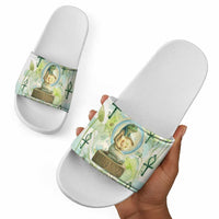 Heqet Nile Ankh Symbol Slide Sandals Egyptian Lotus Motif in Watercolor Life Theme