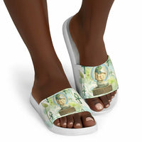 Heqet Nile Ankh Symbol Slide Sandals Egyptian Lotus Motif in Watercolor Life Theme