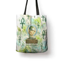 Heqet Nile Ankh Symbol Tote Bag Egyptian Lotus Motif in Watercolor Life Theme