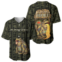Heqet Ornate Frog Egyptian Baseball Jersey with Hieroglyphic Backdrop in Creation Theme