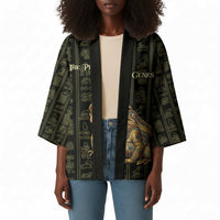 Heqet Ornate Frog Egyptian Kimono with Hieroglyphic Backdrop in Creation Theme