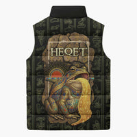 Heqet Ornate Frog Egyptian Sleeveless Puffer Jacket with Hieroglyphic Backdrop in Creation Theme