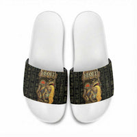Heqet Ornate Frog Egyptian Slide Sandals with Hieroglyphic Backdrop in Creation Theme