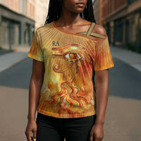 Ra Egyptian Cross Shoulder Shirt Sun God Eye of Ra Fiery Wings Eternal Source Golden Light