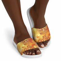 Ra Egyptian Slide Sandals Sun God Eye of Ra Fiery Wings Eternal Source Golden Light