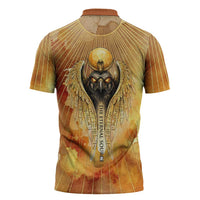 Ra Egyptian Zipper Polo Shirt Sun God Eye of Ra Fiery Wings Eternal Source Golden Light