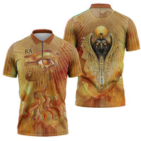 Ra Egyptian Zipper Polo Shirt Sun God Eye of Ra Fiery Wings Eternal Source Golden Light