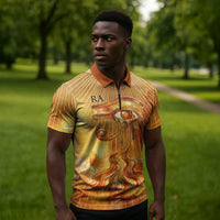 Ra Egyptian Zipper Polo Shirt Sun God Eye of Ra Fiery Wings Eternal Source Golden Light