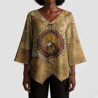 Ra Egyptian Kimono Sleeve Blouse Sun God Solar Disk Serpent Slayer Ancient Egyptian Boat of the Underworld