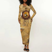 Ra Egyptian Long Sleeve Bodycon Dress Sun God Solar Disk Serpent Slayer Ancient Egyptian Boat of the Underworld