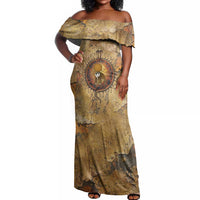 Ra Egyptian Off Shoulder Maxi Dress Sun God Solar Disk Serpent Slayer Ancient Egyptian Boat of the Underworld