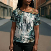 Anuket Egyptian Cross Shoulder Shirt Goddess of the Nile Flowing Water Gazelle Spirit The Embracer