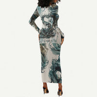 Anuket Egyptian Long Sleeve Bodycon Dress Goddess of the Nile Flowing Water Gazelle Spirit The Embracer