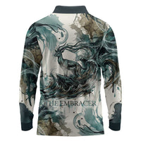 Anuket Egyptian Long Sleeve Polo Shirt Goddess of the Nile Flowing Water Gazelle Spirit The Embracer