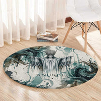 Anuket Egyptian Round Carpet Goddess of the Nile Flowing Water Gazelle Spirit The Embracer