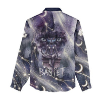 Bastet Egyptian Women Casual Shirt Cat Goddess Cosmic Protector Moon Magic Night Sky