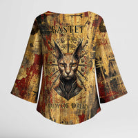 Bastet Egyptian Kimono Sleeve Blouse Eye of Ra Cat Goddess Lady of Dread Ancient Power