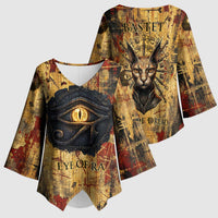 Bastet Egyptian Kimono Sleeve Blouse Eye of Ra Cat Goddess Lady of Dread Ancient Power