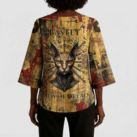 Bastet Egyptian Kimono Sleeve Blouse Eye of Ra Cat Goddess Lady of Dread Ancient Power