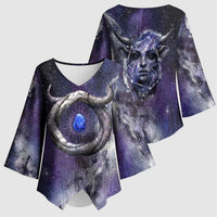 Bat Egyptian Kimono Sleeve Blouse Cow Goddess Celestial Face Horn Ring Gem Cosmic Starry Sky