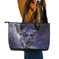 Bat Egyptian Leather Tote Bag Cow Goddess Celestial Face Horn Ring Gem Cosmic Starry Sky