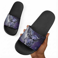 Bat Egyptian Slide Sandals Cow Goddess Celestial Face Horn Ring Gem Cosmic Starry Sky