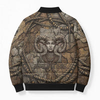 Bat Bomber Puffer Jacket Goddess of the Cosmos Ancient Egyptian Cow Horns Stone