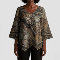 Bat Kimono Sleeve Blouse Goddess of the Cosmos Ancient Egyptian Cow Horns Stone