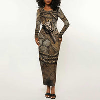 Bat Long Sleeve Bodycon Dress Goddess of the Cosmos Ancient Egyptian Cow Horns Stone