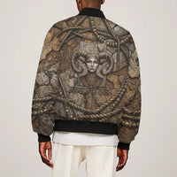 Bat Sleeve Zip Bomber Jacket Goddess of the Cosmos Ancient Egyptian Cow Horns Stone