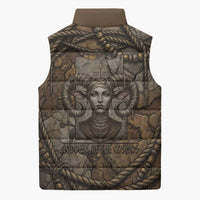 Bat Sleeveless Puffer Jacket Goddess of the Cosmos Ancient Egyptian Cow Horns Stone