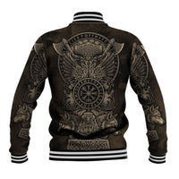 Viking Raven Wolf Vegvisir Baseball Jacket Nordic Runic Engraving Style