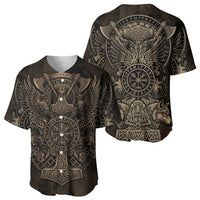 Viking Raven Wolf Vegvisir Baseball Jersey Nordic Runic Engraving Style