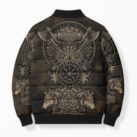 Viking Raven Wolf Vegvisir Bomber Puffer Jacket Nordic Runic Engraving Style