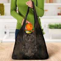 Viking Raven Wolf Vegvisir Grocery Bag Nordic Runic Engraving Style
