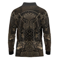 Viking Raven Wolf Vegvisir Long Sleeve Polo Shirt Nordic Runic Engraving Style