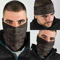 Viking Raven Wolf Vegvisir Neck Gaiter Nordic Runic Engraving Style