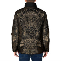Viking Raven Wolf Vegvisir Padded Jacket Nordic Runic Engraving Style