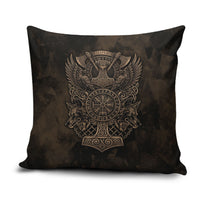 Viking Raven Wolf Vegvisir Pillow Cover Nordic Runic Engraving Style