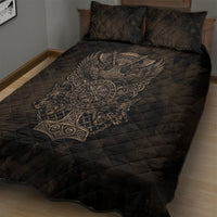 Viking Raven Wolf Vegvisir Quilt Bed Set Nordic Runic Engraving Style