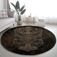 Viking Raven Wolf Vegvisir Round Carpet Nordic Runic Engraving Style