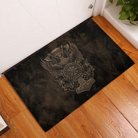 Viking Raven Wolf Vegvisir Rubber Doormat Nordic Runic Engraving Style