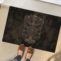 Viking Raven Wolf Vegvisir Rubber Doormat Nordic Runic Engraving Style