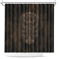 Viking Raven Wolf Vegvisir Shower Curtain Nordic Runic Engraving Style