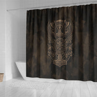 Viking Raven Wolf Vegvisir Shower Curtain Nordic Runic Engraving Style