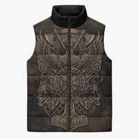 Viking Raven Wolf Vegvisir Sleeveless Puffer Jacket Nordic Runic Engraving Style